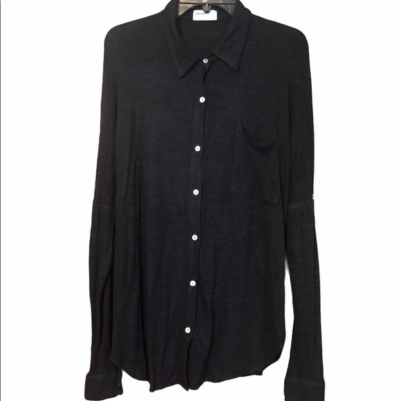 Allen Allen Button Down Blouse Navy S - Picture 1 of 7